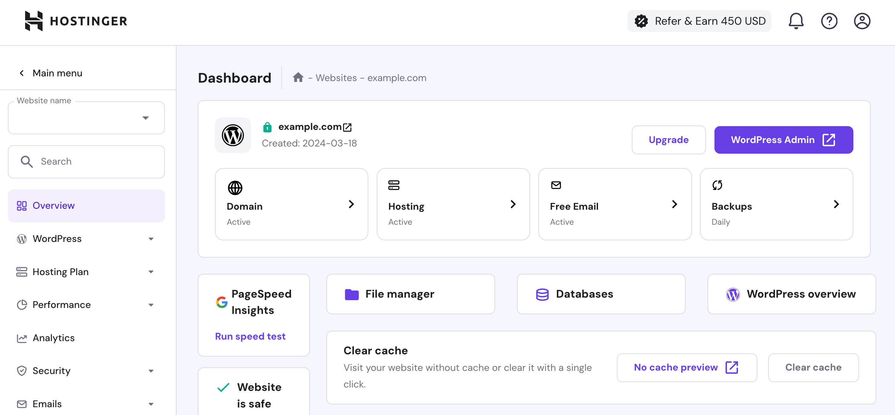 Hostinger hPanel Dashboard